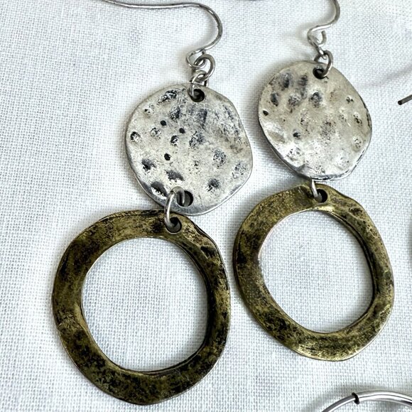Lot of 3 Pairs Fashion Dangle Earrings – Mixed Metal Hoop & Circle Styles - Picture 2 of 4